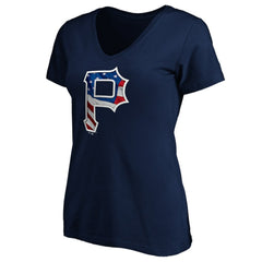 Pittsburgh Pirates Logo Women's Banner Wave V-Neck T-Shirt - MLB T-shirts