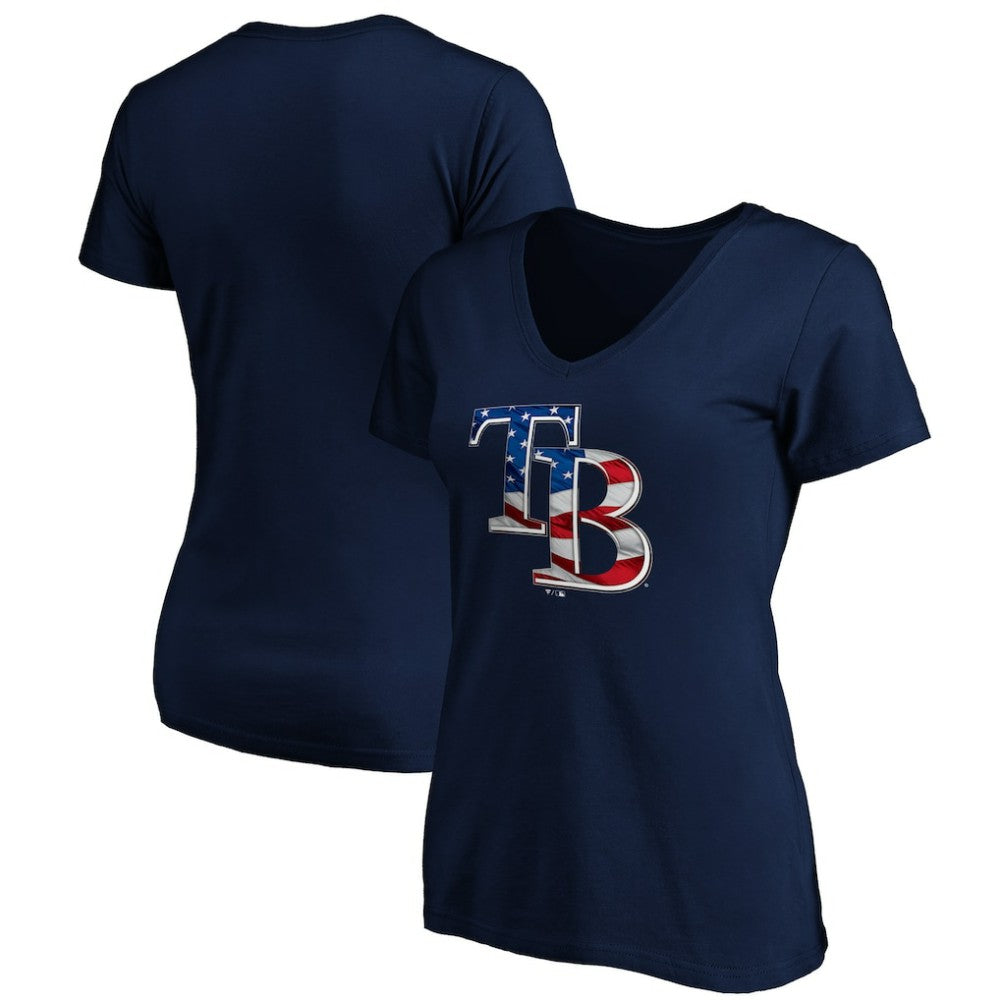 Tampa Bay Rays Logo Women's Banner Wave V-Neck T-Shirt - MLB T-shirts
