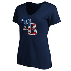 Tampa Bay Rays Logo Women's Banner Wave V-Neck T-Shirt - MLB T-shirts