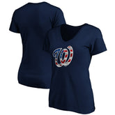 Washington Nationals Logo Women's Banner Wave V-Neck T-Shirt - MLB T-shirts