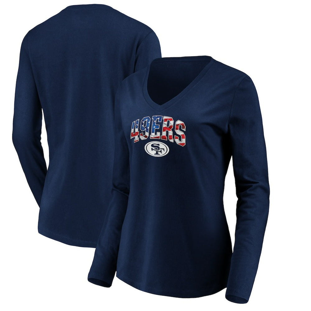 San Francisco 49ers Women's Banner Wave V-Neck Long Sleeve T-Shirt | NFL Online