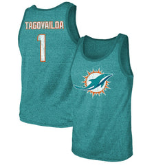Miami Dolphins Tua Tagovailoa Majestic Threads Name & Number Tri-Blend Tank Top | NFL New