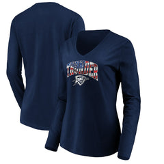 Navy Oklahoma City Thunder Women's Banner Wave V-Neck Long Sleeve T-Shirt | NBA