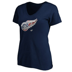Detroit Red Wings Women's Banner Wave Logo V-Neck T-Shirt T-Shirt - NHL T-shirts