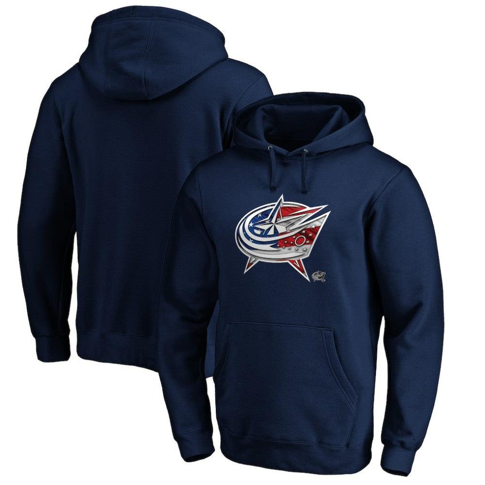 Columbus Blue Jackets Banner Wave Logo Pullover Hoodie - NHL Hoodies