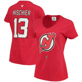 Nico Hischier New Jersey Devils Fanatics Women's Name & Number Logo V-Neck T-Shirt - NHL T-shirts