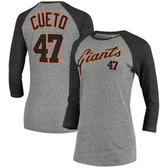 Johnny Cueto San Francisco Giants 5th & Ocean by New Era Women's Script Name & Number Raglan Tri-Blend 3/4-Sleeve T-Shirt - MLB T-shirts