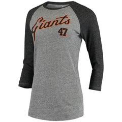Johnny Cueto San Francisco Giants 5th & Ocean by New Era Women's Script Name & Number Raglan Tri-Blend 3/4-Sleeve T-Shirt - MLB T-shirts