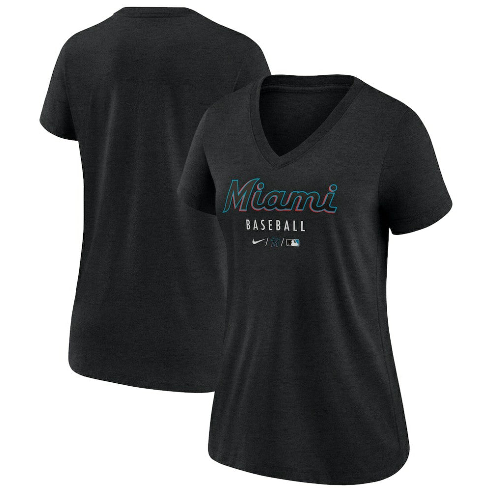 Miami Marlins Nike Women's Authentic Collection Tri-Blend V-Neck T-Shirt - MLB T-shirts