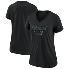 Miami Marlins Nike Women's Authentic Collection Tri-Blend V-Neck T-Shirt - MLB T-shirts