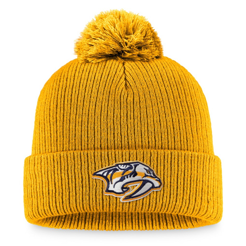 Nashville Predators Fanatics Primary Logo Cuffed Knit Hat with Pom - NHL Hats