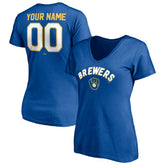 Milwaukee Brewers Women's Cooperstown Winning Streak Personalized Name & Number V-Neck T-Shirt - MLB T-shirts