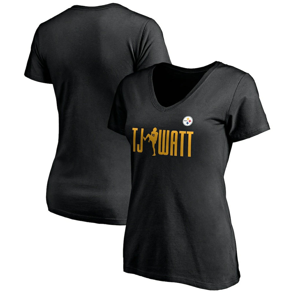 Pittsburgh Steelers T.J. Watt Women's Checkdown V-Neck T-Shirt | NFL On sale