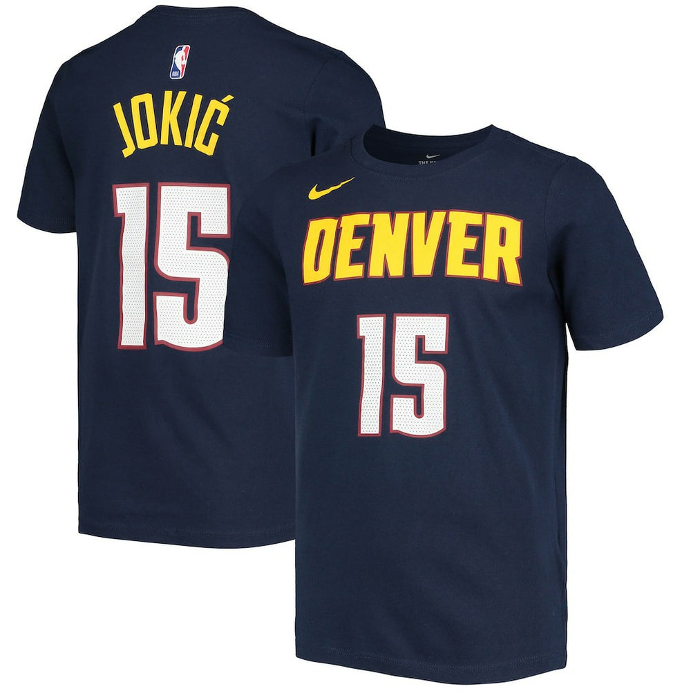 Navy Nikola Jokic Denver Nuggets Youth Logo Name & Number Performance T-Shirt sale | NBA