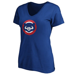 Chicago Cubs Women's Cooperstown Collection Huntington Logo V-Neck T-Shirt - MLB T-shirts