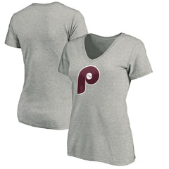 Philadelphia Phillies Women's Cooperstown Collection Huntington Logo V-Neck T-Shirt - MLB T-shirts