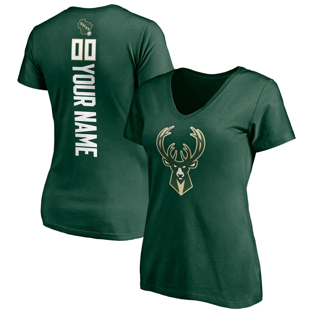 Hunter Green Milwaukee Bucks Women's Playmaker Personalized Name & Number V-Neck T-Shirt | NBA