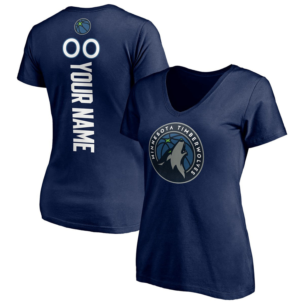 Navy Minnesota Timberwolves Women's Playmaker Personalized Name & Number V-Neck T-Shirt | NBA