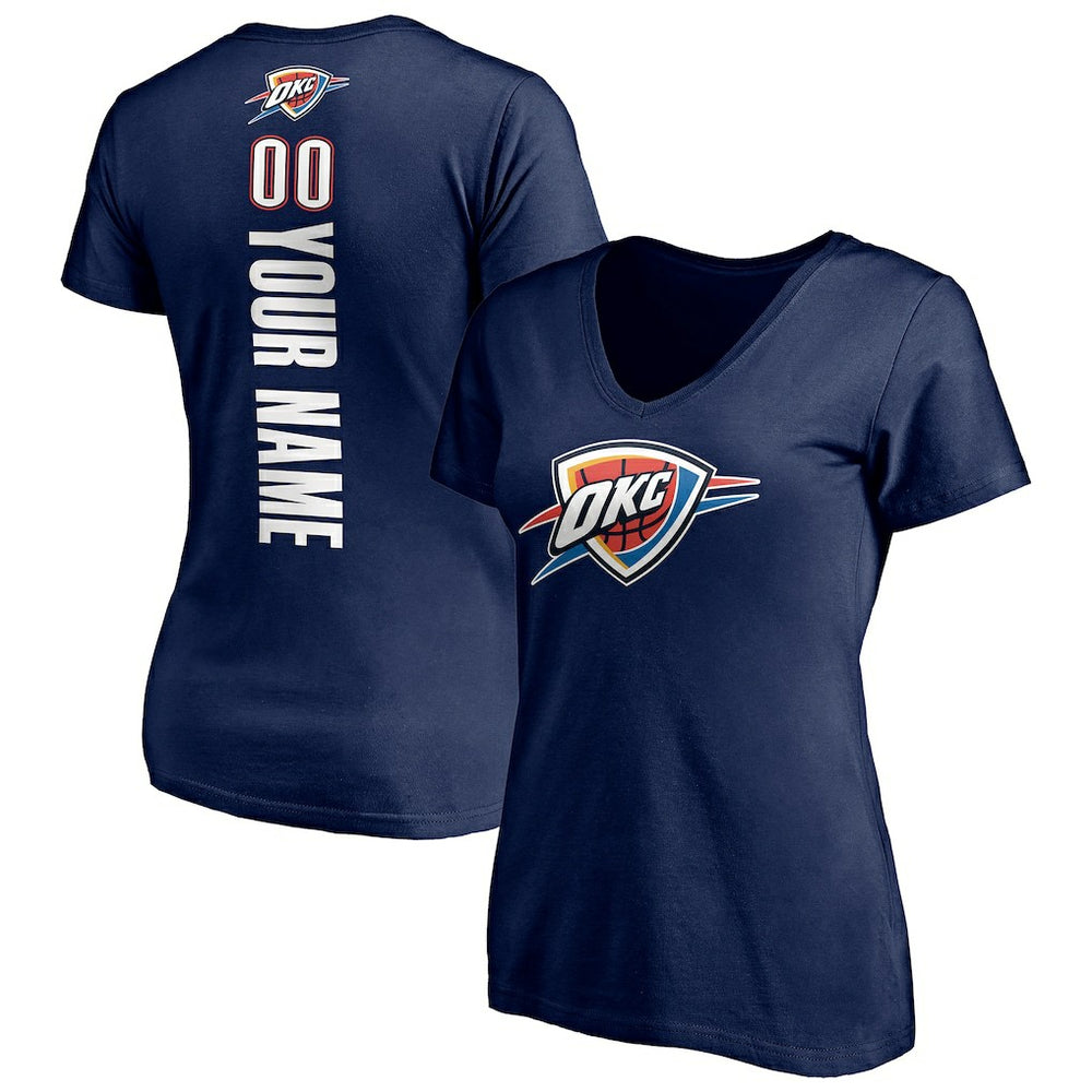 Navy Oklahoma City Thunder Women's Playmaker Personalized Name & Number V-Neck T-Shirt | NBA