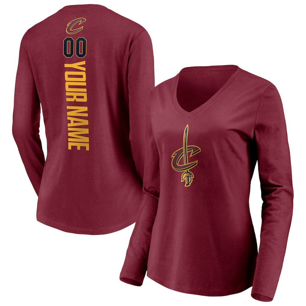 Wine Cleveland Cavaliers Women's Playmaker Personalized Name & Number Long Sleeve V-Neck T-Shirt sale | NBA