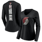 Black Portland Trail Blazers Women's Playmaker Personalized Name & Number Long Sleeve V-Neck T-Shirt | NBA