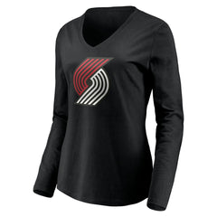 Black Portland Trail Blazers Women's Playmaker Personalized Name & Number Long Sleeve V-Neck T-Shirt | NBA