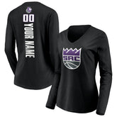 Black Sacramento Kings Women's Playmaker Personalized Name & Number Long Sleeve V-Neck T-Shirt | NBA