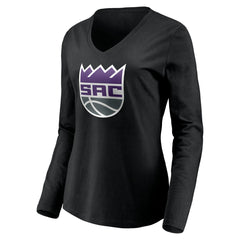 Black Sacramento Kings Women's Playmaker Personalized Name & Number Long Sleeve V-Neck T-Shirt | NBA