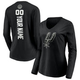 Black San Antonio Spurs Women's Playmaker Personalized Name & Number Long Sleeve V-Neck T-Shirt | NBA