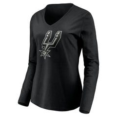 Black San Antonio Spurs Women's Playmaker Personalized Name & Number Long Sleeve V-Neck T-Shirt | NBA