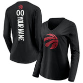 Black Toronto Raptors Women's Playmaker Personalized Name & Number Long Sleeve V-Neck T-Shirt | NBA