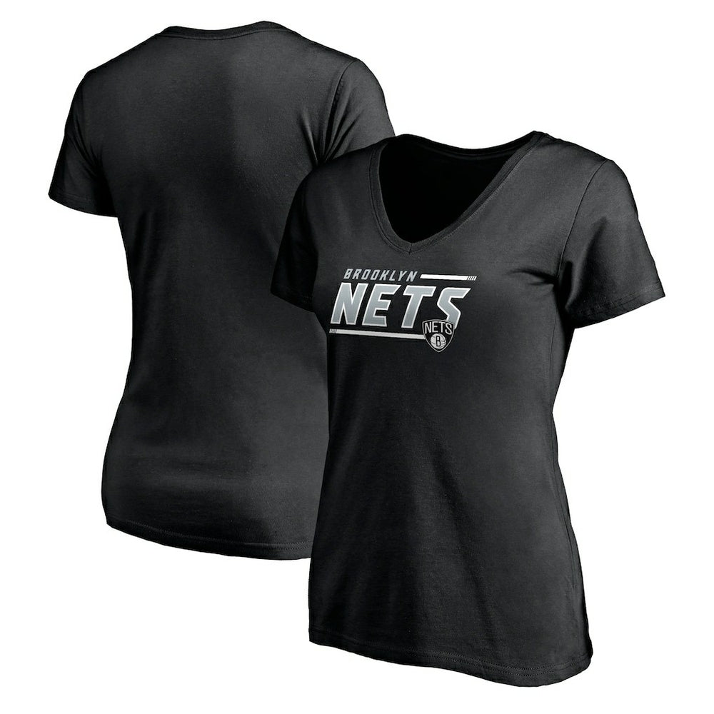 Black Brooklyn Nets Women's Mascot In Bounds V-Neck T-Shirt | NBA