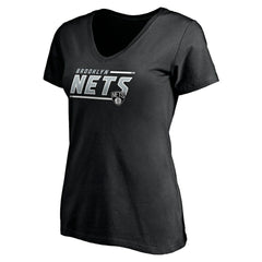 Black Brooklyn Nets Women's Mascot In Bounds V-Neck T-Shirt | NBA