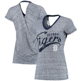 Detroit Tigers Touch Women's Hail Mary V-Neck Back Wrap T-Shirt - MLB T-shirts