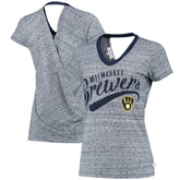 Milwaukee Brewers Touch Women's Hail Mary V-Neck Back Wrap T-Shirt - MLB T-shirts