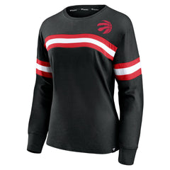 Black Toronto Raptors Women's Block Party Chest Logo Striped Long Sleeve T-Shirt | NBA