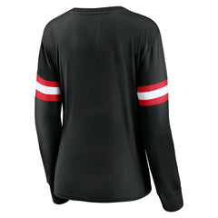 Black Toronto Raptors Women's Block Party Chest Logo Striped Long Sleeve T-Shirt | NBA
