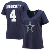 Dallas Cowboys Dak Prescott Women's Plus Size Fair Catch Name & Number V-Neck T-Shirt | NFL Discount
