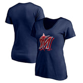 Miami Marlins Women's Red White and Team V-Neck T-Shirt - MLB T-shirts