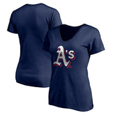 Athletics Women's Red White and Team V-Neck T-Shirt - MLB T-shirts