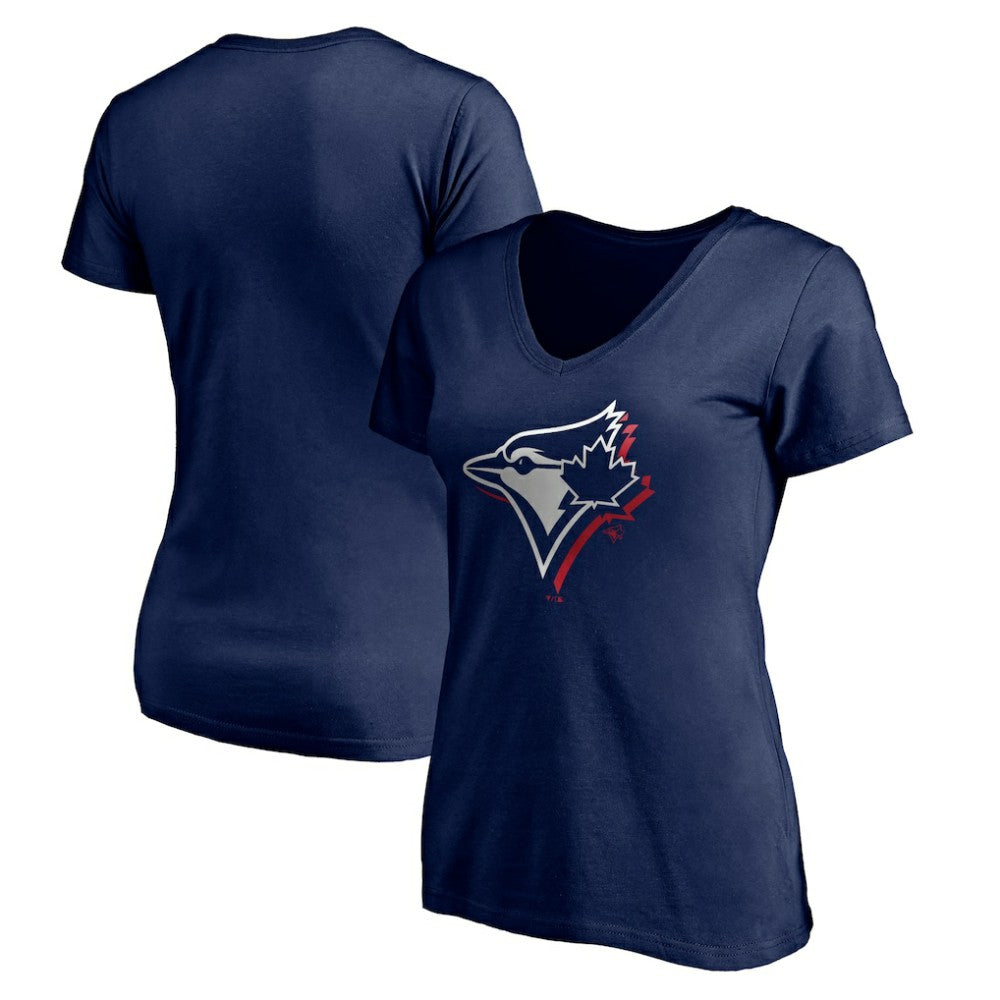 Toronto Blue Jays Women's Red White and Team V-Neck T-Shirt - MLB T-shirts