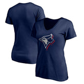 Toronto Blue Jays Women's Red White and Team V-Neck T-Shirt - MLB T-shirts