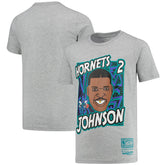 Gray Larry Johnson Charlotte Hornets Youth Hardwood Classics King of the Court Player T-Shirt | NBA