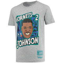 Gray Larry Johnson Charlotte Hornets Youth Hardwood Classics King of the Court Player T-Shirt | NBA