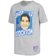 Gray John Stockton Utah Jazz Youth Hardwood Classics King of the Court Player T-Shirt | NBA