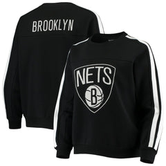 Black Brooklyn Nets The Wild Collective Women's Perforated Logo Pullover Sweatshirt | NBA