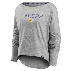 Heathered Gray Los Angeles Lakers Women's Nostalgia Off-The-Shoulder Long Sleeve T-Shirt | NBA