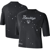 Black Brooklyn Nets Women's Courtside Splatter Cropped T-Shirt | NBA