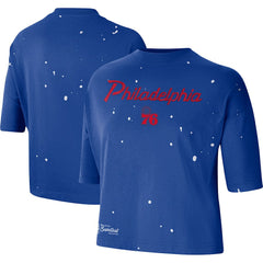 Royal Philadelphia 76ers Women's Courtside Splatter Cropped T-Shirt | NBA