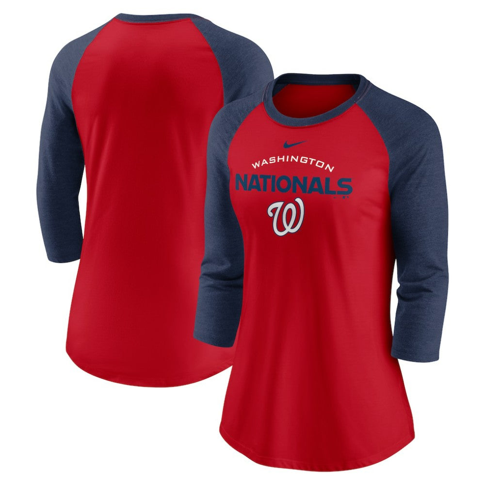 Washington Nationals Nike Women's Modern Baseball Arch Tri-Blend Raglan 3/4-Sleeve T-Shirt - MLB T-shirts